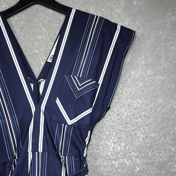 Zara Midi Limited Edition Dress Womens Size Small Navy Blue Striped Godet - Picture 3 of 10